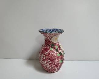 Hand-Painted Italian Ceramic Vase with Floral Appliques
