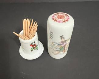 Chinese Porcelain Toothpick Holder with Figural Decoration