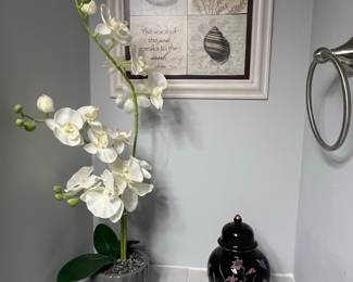 Black Porcelain Ginger Jar with Floral Motif