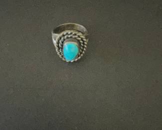 Sterling Silver Turquoise Ring - Navajo Style