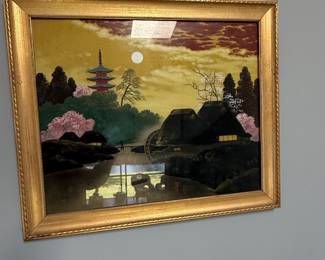Japanese Woodblock Print of a Pagoda and Water Wheel by Tsuchiya Koitsu