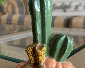 Ceramic Saguaro Cactus with Cowboy Boots Figurine