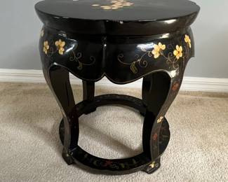 Black Lacquer Chinoiserie Floral Garden Stool