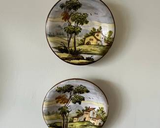 Pair of Italian Ceramic Decorative Plates with Landscape Scenes