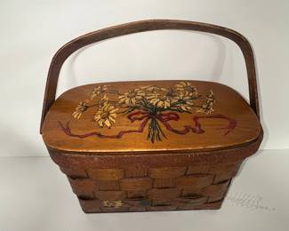 Vintage Caro Nan Hand-Painted Floral Picnic Basket Purse