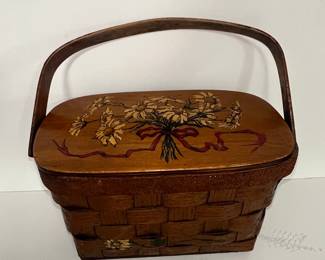 Vintage Caro Nan Hand-Painted Floral Picnic Basket Purse