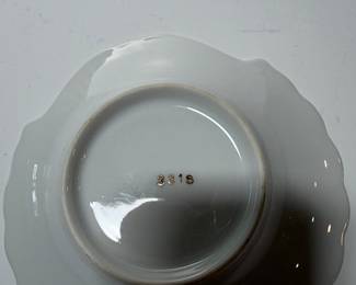 Scallop Shell Trinket Dish with Blue Ribbon and Floral Motif