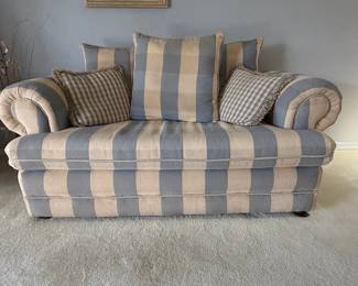 Striped Upholstered Loveseat with Toss Pillows