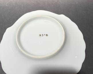 Porcelain Scalloped Trinket Dish with Floral and Ribbon Motif