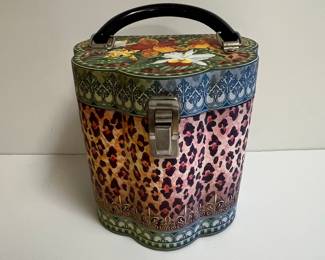 Vintage Vanity Case with Leopard Print and Floral Accents