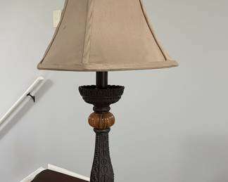 Vintage Ornate Cast Metal Table Lamp with Amber Glass Accent