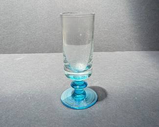 Blue Blown Glass Goblet with Stacked Bulb Stem