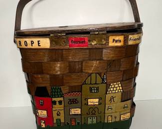 Vintage Caro Nan Hand-Painted Travel Basket