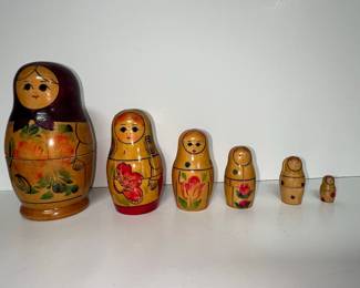 Set of 6 Hand-Painted Wooden Matryoshka Dolls