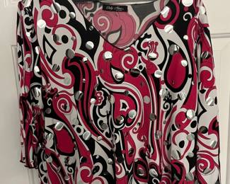 Only Nine Woman Abstract Print Blouse with Metallic Accents