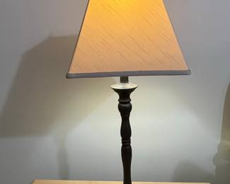 Dark Wood Turned Table Lamp with Tapered Square Shade
