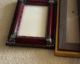 Ornate Red and Gold Picture Frame with Wood Grain Frame
