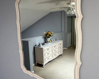 Vintage French Provincial Style Scalloped Mirror with Cream Finish