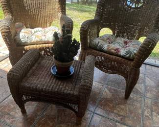 Wicker Patio Set with Two Chairs and Coffee Table