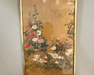 Japanese Silk Painting with Floral Motif