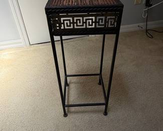 Vintage Bamboo and Metal Plant Stand with Greek Key Motif