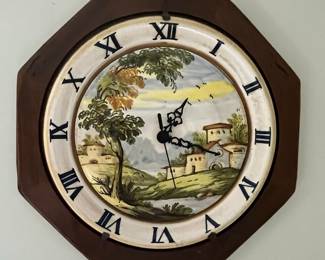 Italian Ceramic Landscape Wall Clock - Deruta Style