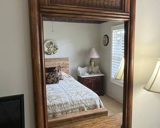 Vintage Oak and Cane Mirror by Thomasville