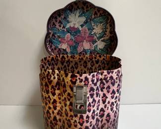 Vintage Vanity Case with Leopard Print and Floral Accents