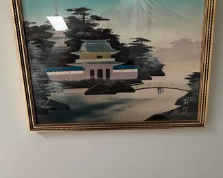 Vintage Japanese Silk Painting of Mount Fuji