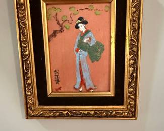 Japanese Woman Painting in Ornate Frame