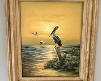 Pelican and Seagulls at Sunset Oil Painting by W. Dawson