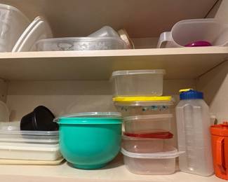 Assorted Plastic Food Storage Containers and Mixing Bowls