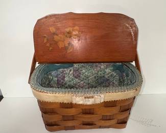 Vintage Wicker Sewing Basket with Hinged Lid
