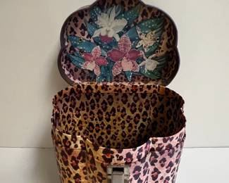 Vintage Vanity Case with Leopard Print and Floral Accents