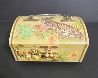 Vintage Cheetah and Butterfly Musical Jewelry Box