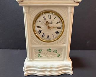 Belleek "West Germany" Ceramic Mantel Clock with Shamrock Motif