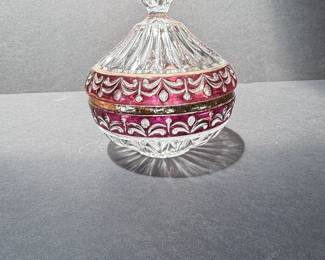 Bohemian Cranberry Cut to Clear Crystal Candy Dish