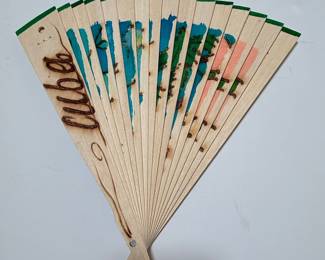 Hand-Painted Wooden Fan with 'Cuba' Inscription