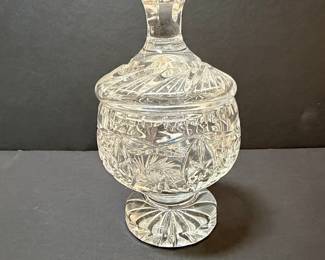 Cut Crystal Candy Dish with Lid - Pinwheel Pattern