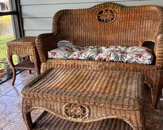 Vintage Braxton Culler Wicker Loveseat and Side Table Set