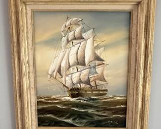 Oil Painting of a Tall Ship at Sea