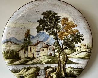 Italian Majolica Landscape Plate by Castelli
