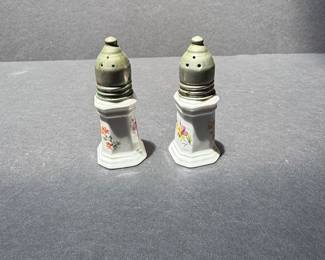 Pair of Vintage Nippon Porcelain Salt and Pepper Shakers with Floral Motif and Metal Tops