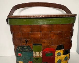 Vintage Caro-Nan Hand-Painted Woven Basket Purse with Lid