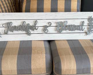 Thankful & Blessed Galvanized Metal Wall Art with Leaf Sprig