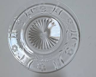Etched Glass Plate with Floral and Fan Pattern