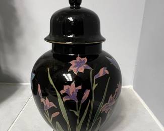 Black Ginger Jar with Floral Motif
