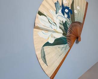 Vintage Japanese Silk Fan with Iris and Daisy Painting