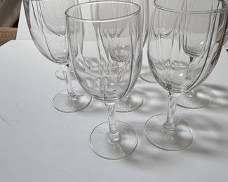 Set of 6 Vintage Crystal Wine Glasses with Vertical Ribbing