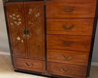 Vintage Bassett Chinoiserie Campaign Style Chest of Drawers